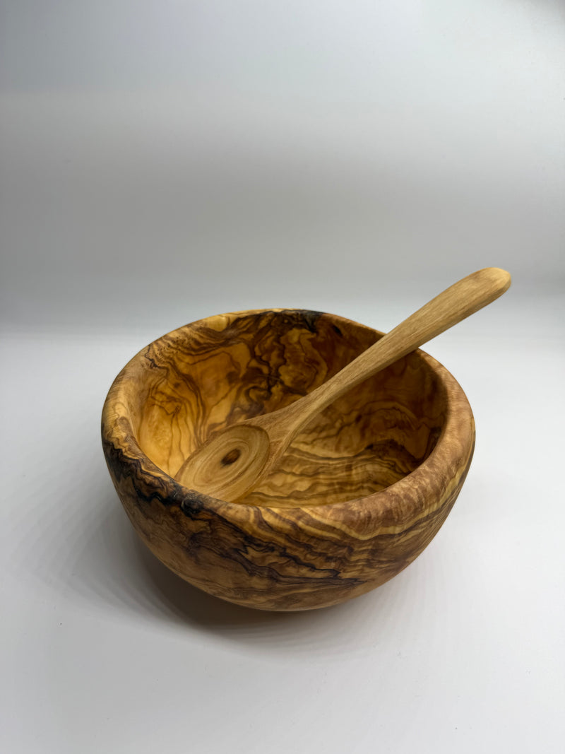 Olivenholz Müslischale 16cm mit Löffel handgefertigt – Genuvita